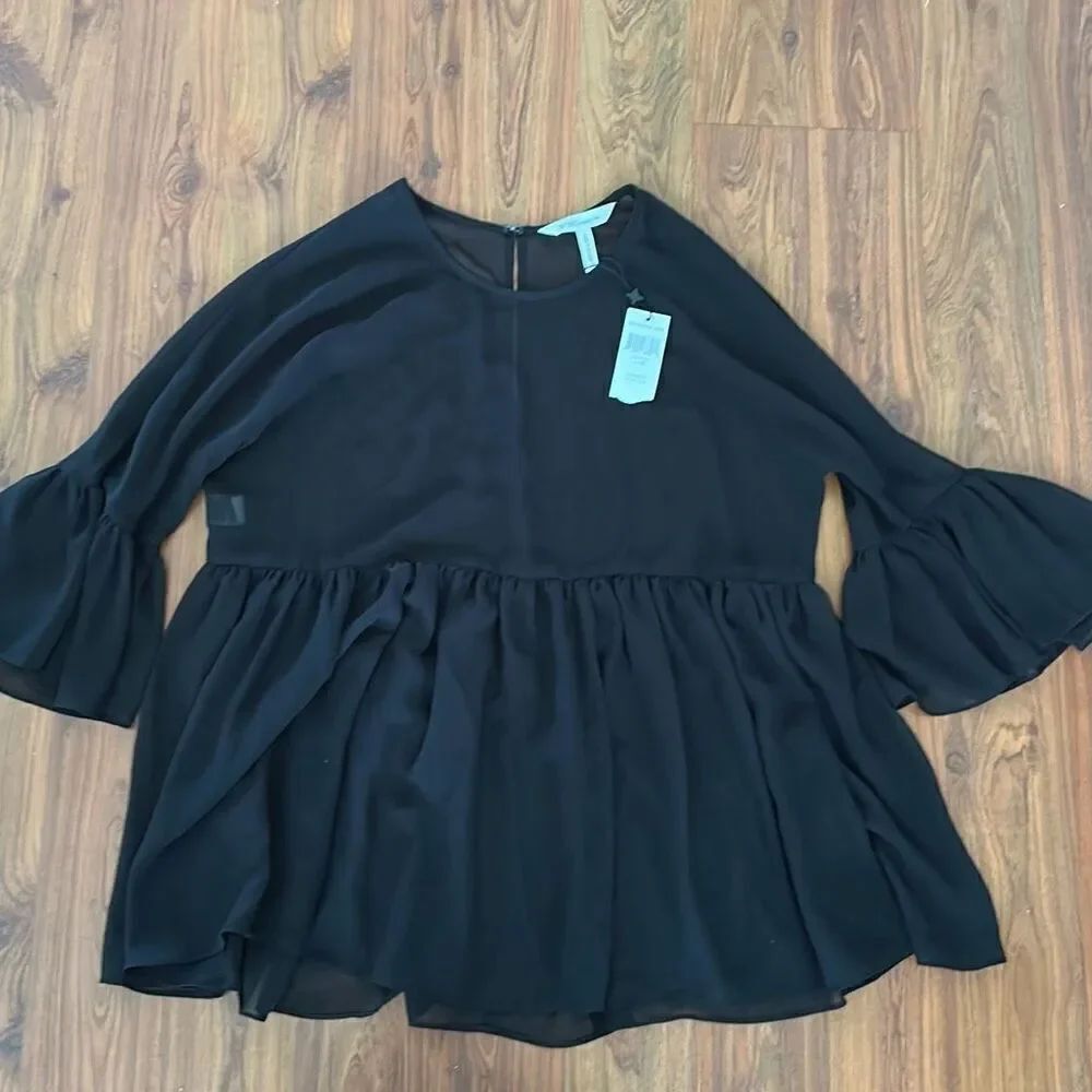 NWT BCBG  generation black chair three-quarter sleeve baby doll top size XS over - Picture 2 of 7